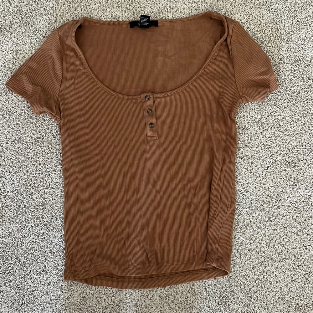 forever 21 brown button up tee
